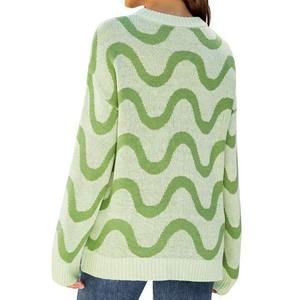 Primavera nuevo estilo mujer Casual suelta Sudadera con capucha rayas cuello redondo suéter onda Jacquard Color comparación - Product Image 1