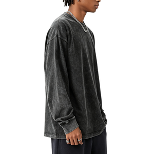 T-shirts graphiques vierges en coton 100% 250 g/m² pour hommes, manches longues, personnalisables, style vintage délavé à l'acide, coupe oversize TKAN9164 (OEM/ODM) - Product Image 2