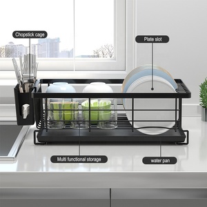 Égouttoir à vaisselle simple à un niveau en fil métallique antirouille avec panier de rangement pour ustensiles, design moderne et élégant pour la cuisine - Product Image 2