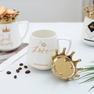 Taza de Cerámica Creativa con Diseño de Corona, Taza de Café Nórdica de Porcelana con Tapa y Cuchara - Product Image 4