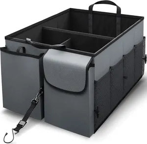 Faltbarer Kofferraum-Organizer mit mehreren Fächern Zusammen klappbarer Auto-Kofferraum-Organizer mit großer Kapazität und Deckel