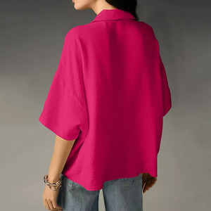 Camicia a maniche corte con risvolto a tinta unita <span class=keywords><strong>da</strong></span> donna, blusa casual a vestibilità ampia, top estivo nuovo arrivo - Product Image 2