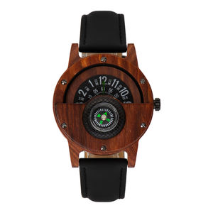 <span class=keywords><strong>Orologio</strong></span> in Legno con Funzione Bussola, Logo Personalizzabile, Colore Rosso Legno, con Cinturino in Pelle di Qualità - Product Image 1