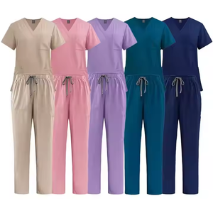 VIAOLI Uniformes chirurgicaux unisexes d'hôpital personnalisés costumes femmes col en V haut <span class=keywords><strong>pantalon</strong></span> droit soins infirmiers salon médical ensembles uniformes - Product Image 4