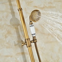 Système de douche rétro en bronze antique exposé ensemble de robinet de douche à effet pluie avec porcelaine bleue et blanche