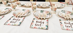 Gül altın çiçek bebek duş partisi sofra seti 24 çevre dostu tabaklar peçeteler bardaklar bıçaklar çatal masa süslemeleri - Product Image 3