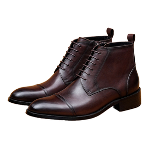 Botas de Invierno Retro para Hombre, Modernas, con Cordones, de Cuero Genuino, Casuales, de Caña Alta, Transpirables, Impermeables y Antideslizantes - Product Image 1