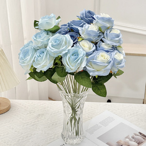Ramo de Rosas Artificiales de 9 Cabezas, de Seda, Alta Simulación, Decoración de Escritorio, Estilo Clásico para Bodas - Product Image 2