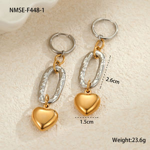 2025 High Quality European American Style Two-Tone Heart Drop Earrings Non Tarnish Stainless Steel Hot Sale INS <b>Fashion</b> <b>Jewelry</b> - Product Image 6