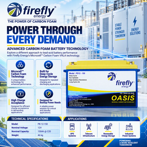 Batterie au plomb-acide à décharge profonde Firefly Oasis PB 12 150 12V 150Ah, technologie de mousse de carbone, performances supérieures - Product Image 1
