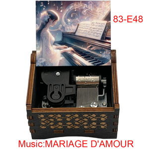 Boîte à <span class=keywords><strong>musique</strong></span> vintage artisanale créative mini carrée MARIAGE D'AMOUR en bois sculpté à manivelle pour la décoration intérieure - Product Image 1