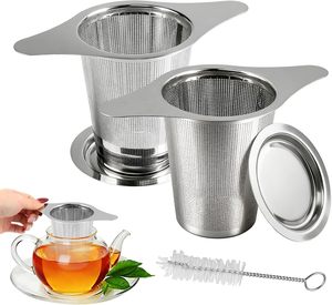 Customized Logo Eco-Friendly Double Handle Fine Mesh Loose Leaf <b>Tea</b> Strainer/Filter/<b>Tea</b> <b>Infuser</b> with Lid Stainless Steel - Product Image 1