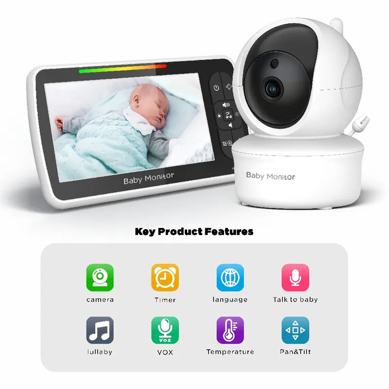 5.0 polegadas Baby Monitor com câmera Vídeo sem fio Nanny Segurança Night Vision Temperatura Sleep Camera baby monitor