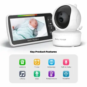 5.0 Inch Babyfoon Met Camera Draadloze Video Nanny Beveiliging Nachtzicht Temperatuur Slaapcamera Babyfoon