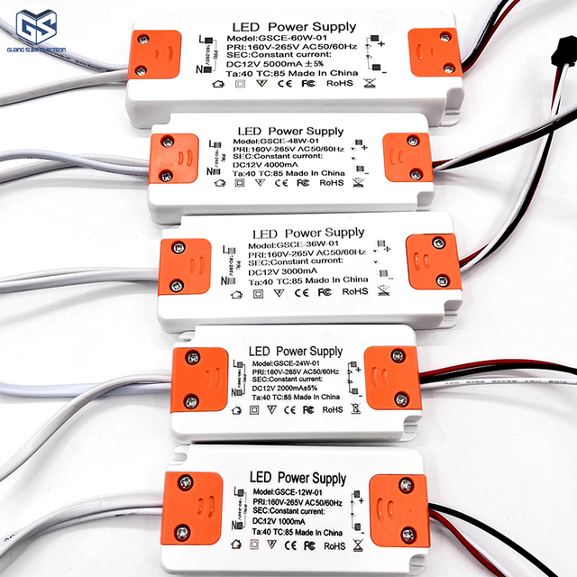 Factory Wholesale, 12V, 12W, 24W, 36W, 48W, 60W, 72W, LED Strip Lighting Driver Switching Power Supply