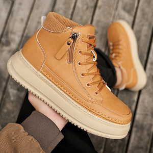 Leather Western Waterproof Lace-Up Men's Work <b>Boots</b> High-quality Denim Cowhide Rubber Outsole Fashionable New Short - Product Image 4