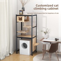 Arbre à chat multi-niveaux Baboney en bois de pin avec bac à litière, étagère, toilette et lit - Sans peinture et structure métallique, style épuré