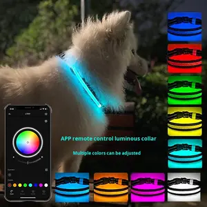 <span class=keywords><strong>Collar</strong></span> de perro inteligente con aplicación para mascotas de moda de nailon con cierre de botón que cambia de color sólido activado por sonido controlado a través del teléfono - Product Image 2
