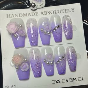 Precio de Fábrica al por Mayor, Estilo Morado, 10 Piezas/Juego, <span class=keywords><strong>Uñas</strong></span> Acrílicas Hechas a Mano, <span class=keywords><strong>Uñas</strong></span> Postizas de Cobertura Completa, Marca Privada - Product Image 4