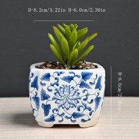 Pot à succulentes en porcelaine, mini-jardinière carrée en céramique, pot à fleurs de style chinois pour cactus, petit pot de fleurs pour la décoration intérieure