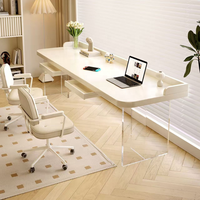 Bureau moderne en bois massif durable avec double plateau en pierre, table d'étude écologique pour la maison, idéale pour chambre, salon ou bureau