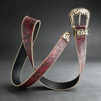 Ceinture pour femme JULUN, ceintures vintage pour femme, ceinture personnalisée bordeaux à motifs floraux en PU avec boucle dorée ornée, accessoire de taille de style western