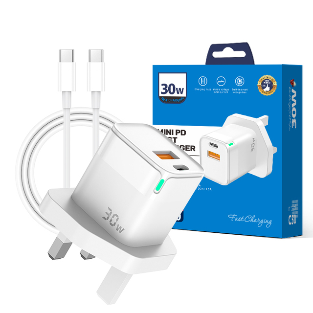30W PD 3.0 Dual Port Fast Charging USB-A + Type-C Wall Charger Adapter