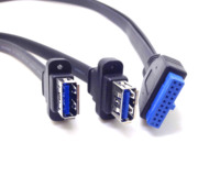 IDC 20 broches USB 3.0 câble de données d'extension vis montage sur panneau vers carte mère femelle à 2 cordons plats séparés cordon