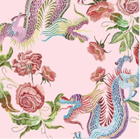 Alas Meja Mahjong Bordir Naga Phoenix Peony Warna Pink Muda, Alas Permainan Anti Selip dengan Lapisan Karet Penyerap Guncangan