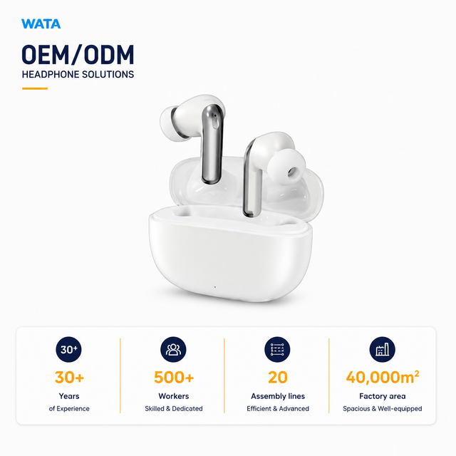 WATA High-end ODM OEM Custom Factory AI Translation ANC Wireless Headphones TWS Auricularess Microphone Active Noise Cancelling
