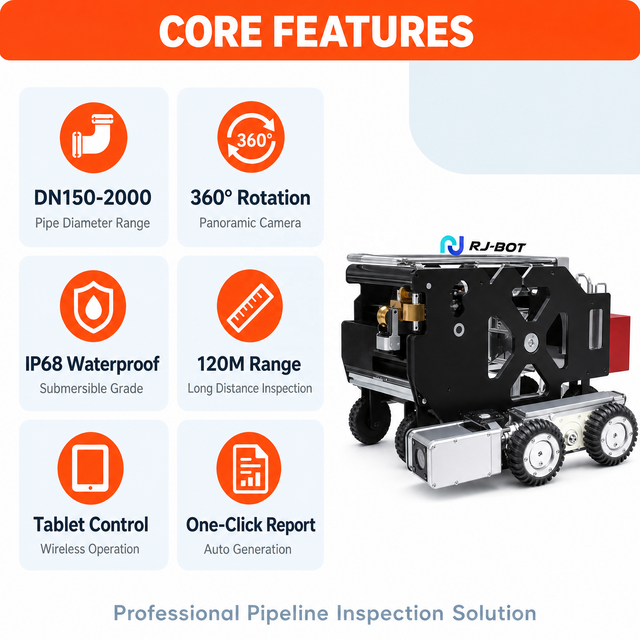 RJ-BOT K22-C 360 Degree Rotate IP68 Waterproof CCTV Sewer Drain Pipe Inspection Crawler Robot Camera With Report System