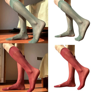 Chaussettes de Costume Formelles pour Hommes, Bleu Royal à Rayures Larges, <span class=keywords><strong>Mi</strong></span>-Mollet, en <span class=keywords><strong>Nylon</strong></span> Japonais - Product Image 3