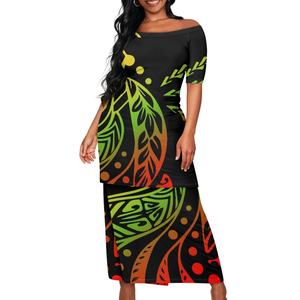 POD Puletasi 2ピースセットプラスサイズポリネシアヤシの木柄カジュアルトップスとスカートポリネシアトライバルデザインプロムドレス2025 - Product Image 4