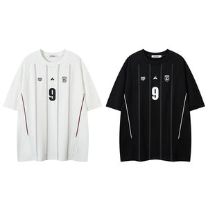 เสื้อยืดแขนสั้นลายทางแนวตั้งสไตล์วินเทจ เสื้อเจอร์ซีย์ผู้ชาย แบรนด์สตรีทแวร์ ทรงหลวม สปอร์ต ลำลอง ใส่ได้ในฤดูร้อน เสื้อครึ่งแขน - Product Image 5