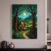 Peinture à l'huile et acrylique DIY, paysage naturel brossé, arbres du pays, impression numérique sur toile de coton