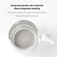 Bouilloire électrique avec corps entièrement en verre, design sans fil, base rotative à 360 degrés, capacité de 1,0 à 1,2 L pour usage domestique