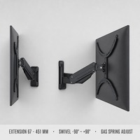 DMP GS102L-SW Gas Spring Full Motion TV Wall Mount Hitam Matte Metal Screen Mount untuk Layar 23-65 Inci
