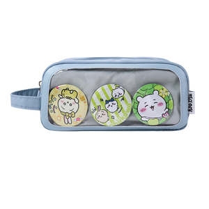 Nylon Pencil Case With Three <b>Cute</b> Character Buttons Transparent Front Pocket <b>Stationery</b> Bag - Product Image 6