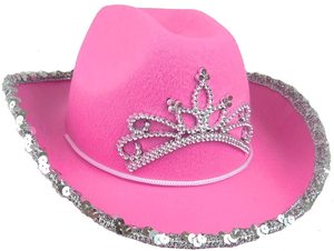 <span class=keywords><strong>Sombrero</strong></span> <span class=keywords><strong>vaquero</strong></span> rosa con Tiara parpadeante para mujer, gorra de disfraz de <span class=keywords><strong>princesa</strong></span> vaquera, novedad - Product Image 3