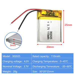 بطارية ليثيوم بوليمر قابلة لإعادة الشحن 302025 <span class=keywords><strong>3</strong></span>.7 فولت 110 مللي أمبير في الساعة 302030 351423 401525 402030 402035 402050 402060 402248 - Product Image 3