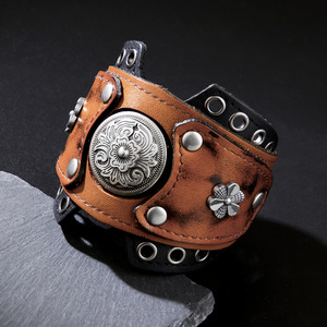 Genuine Leather Belt With Compass Design Punk Vintage <b>Style</b> For Men And Women Irregular Shape Durable Cow Hide Belt - Product Image 4