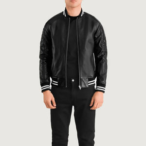 Veste universitaire en cuir de vache véritable pour homme de qualité supérieure avec col côtelé et fermeture à boutons pression pour le streetwear d'hiver - Product Image 4