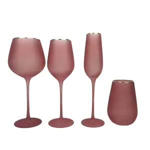 High Quality New Matte Red Wine Glass Frosted Green Gold Border White Wine Glass Champagne Glass 4-piece Set