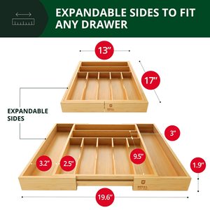 Caja de almacenamiento con cajones, color madera de bambú, rectangular, parte superior abierta, con compartimentos para cubiertos, bandeja para cuchillos, vajilla occidental - Product Image 3