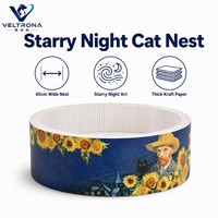 Arbre à chat rond en toile à motif floral, design antidérapant et durable, avec coussin remplaçable, pour usage intérieur