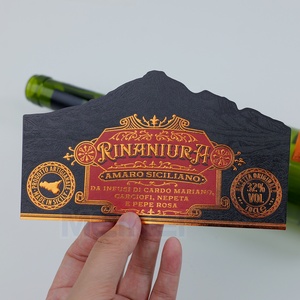 럭셔리 3D 레이프 24K 골드 텍스처 블랙 병 라벨 수분 텍스처 종이 맞춤 디자인 프로스트 인쇄 블랙 라벨 병용 - Product Image 4