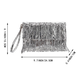 Pochette élégante pour femme avec sequins et pompons, sac de soirée scintillant avec dragonne, sac à rabat pour le shopping et les voyages - Product Image 6