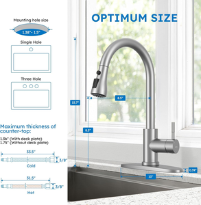 Pull‑Down Sprayer Kitchen Faucet Single Handle <b>Brushed</b> Nickel <b>Deck</b> Mounted Sink Mixer Tap For Modern Home Kitchen Renovation - Product Image 3