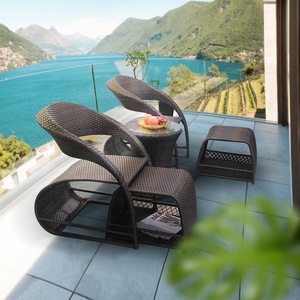 Luxury Saving Place Coffee Table Sets Leisure Modern <b>Round</b> Rattan Dining Tables And 4 <b>Chairs</b> Set - Product Image 2