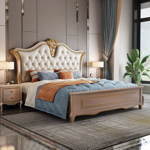 Lit double de luxe de conception européenne, taille king ou queen, cadre de lit en bois doux avec sac souple, lit classique doux pour chambre à coucher européenne - Product Image 5